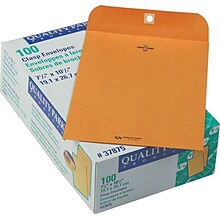 Quality Park Clasp & Moistenable Glue Catalog Envelope, 10 1/2 x 7 1/2, Brown, 100/Box (37875)