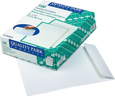 Quality Park Gummed Open-End Catalog Envelopes, 9 x 12, White, 100/Bx (QUA41413)