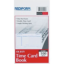 Time Card Pads, For Weekly Time, 4-1/4x7, Manila