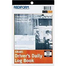 Rediform Drivers Daily Log Book, 2 Part Carbon, 5 1/2 x 7 7/8, 31 Sets per Book