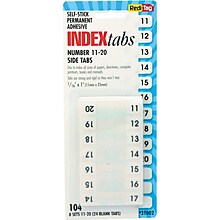 Redi-Tag® Self-Stick Index Tabs, 11-20, White, 7/16 x 1, 104 Tabs per Pack (31002)