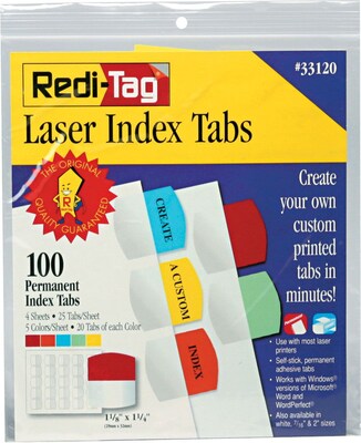 Redi-Tag® Laser and Inkjet Printer Tabs Refill, Assorted Colors, 1 1/8", 100/Pack (33120)