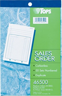 TOPS 2-Part Carbonless Purchase Order, 8 7/16 x 5 9/16, 50 Sets/Book (46500)