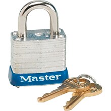 Master Lock® Four-Pin Tumbler Laminated Steel Lock, 2 Wide, Silver/Blue, Two Keys