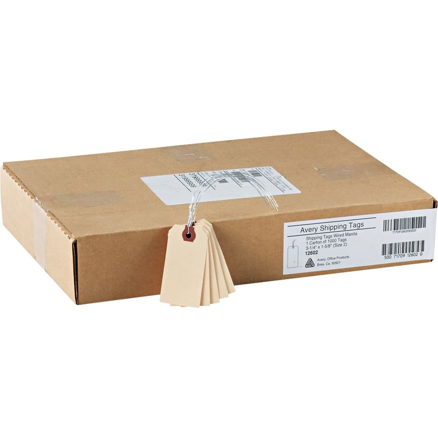 Avery Shipping Tags with Wire, 3-1/4 x 1-5/8, Manila, 1,000 Tags/Box (12602)