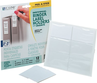 C-Line Self-Adhesive Ring Binder Label Holders, 1 3/4" x 3 1/4" for 2" to 3" Binder Capacity