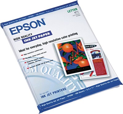 Epson High Quality 8.5" x 11" Color Copy Paper, 24 lbs., 89 Brightness, 100 Sheets/Pack (S041111)