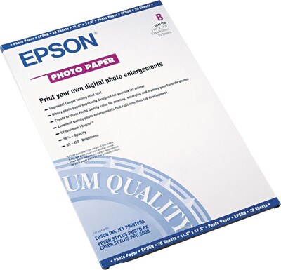 Epson Glossy Photo Paper, 11 x 17, 20 Sheets/Pack (S041156)