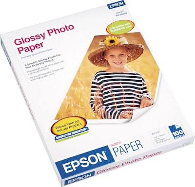 Epson Glossy Photo Paper, 8.5 x 11, 100 Sheets/Pack (EPSS041271)