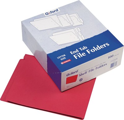 Pendaflex Colored End-Tab Folders, Red, 100/Box (H110DR)