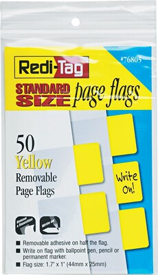 Redi-Tag Easy-To-Read Self-Stick Index Tabs, 1" Wide Yellow, 50 Tabs/Pack (76805)