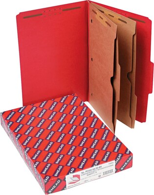 Smead Pressboard 2/5-Cut Tab Classification Folders, 6-Fasteners, 2 Pocket Partitions, Legal, Bright