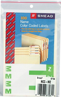 Smead AlphaZ NCC Hand Written Identification & Color Coding Label, 3 5/8 x 1 5/32, Light Green/Whi