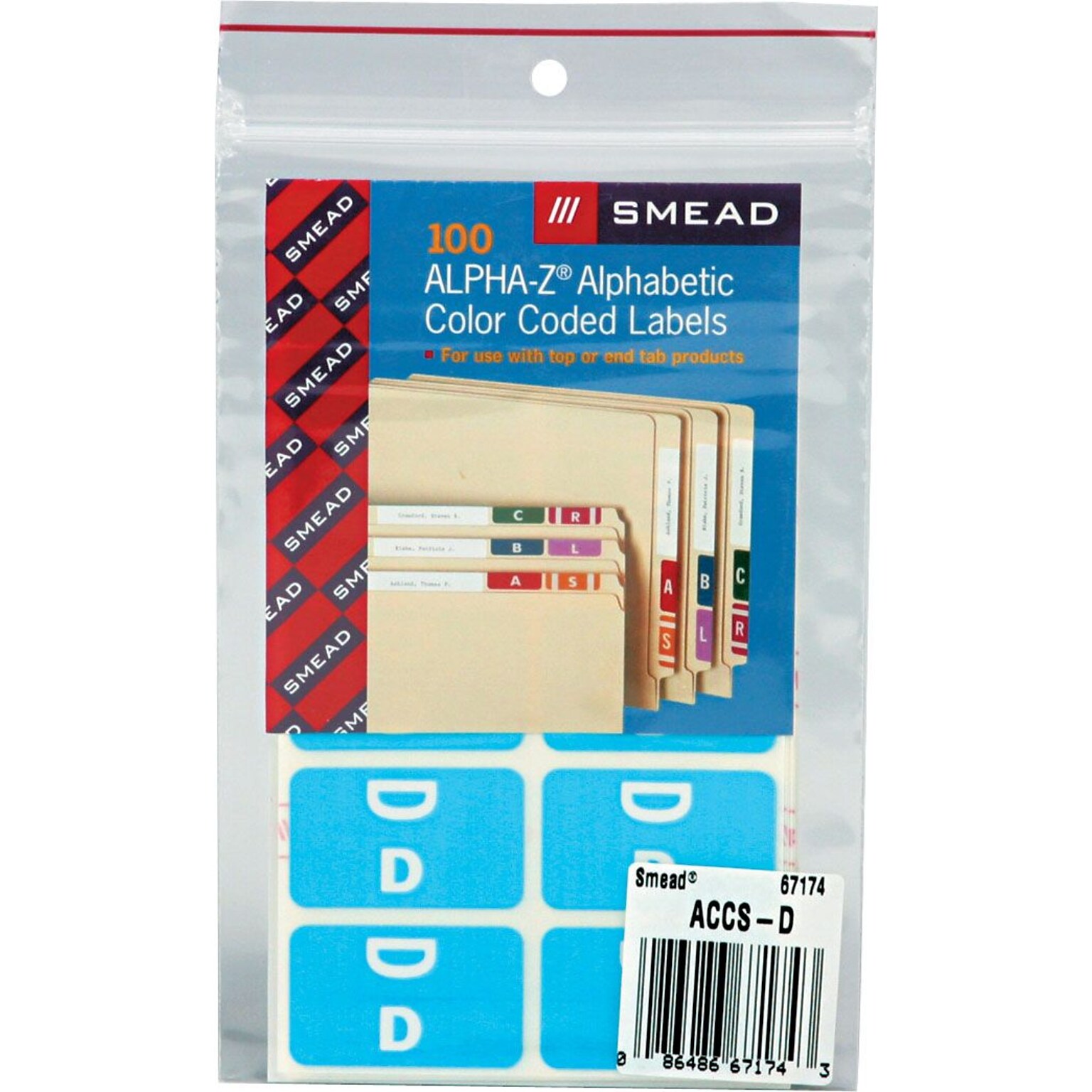 Smead AlphaZ ACCS Color-Coded Alphabetic Labels, D, Light Blue w/White, 100/Pack (67174)