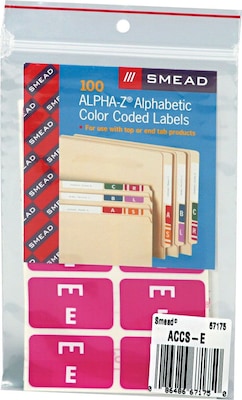 Smead AlphaZ ACCS Color-Coded Alphabetic Labels, E, Purple with White Lettering, 100/Pack (67175)