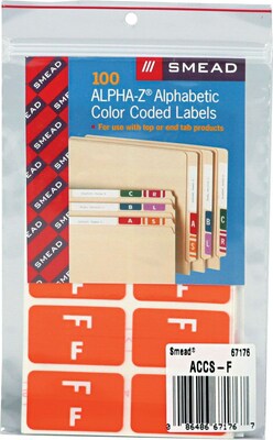 Smead AlphaZ ACCS Color-Coded Alphabetic Labels, F, Orange, 100/Pack (67176)