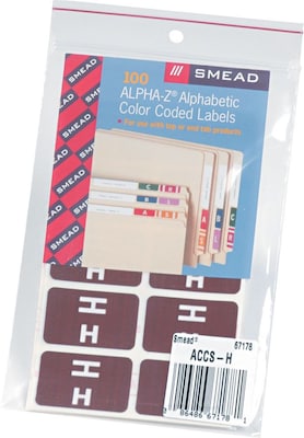 Smead AlphaZ ACCS Color-Coded Alphabetic Labels, H, Dark Brown, 100/Pk (67178)