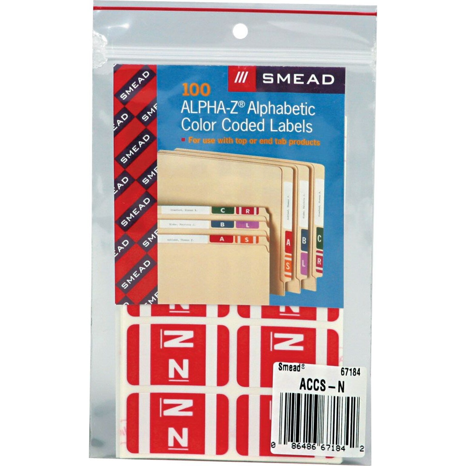 Smead AlphaZ ACCS Color-Coded Alphabetic Labels, N, Green/White, 100/Pk (67184)