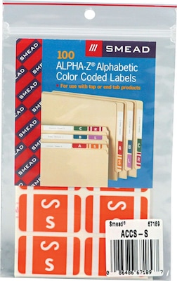 Smead AlphaZ ACCS Color-Coded Alphabetic Labels, S, Red, 100/Pk (67171)