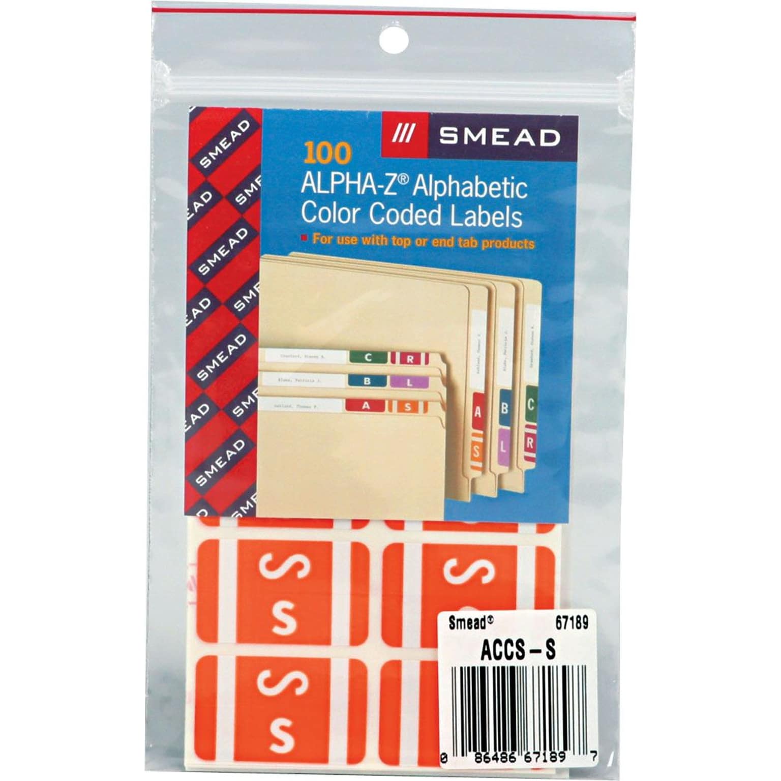 Smead AlphaZ ACCS Color-Coded Alphabetic Labels, S, Red, 100/Pk (67171)