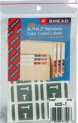 Smead AlphaZ ACCS Color-Coded Alphabetic Labels, T, Gray, 100/Pack (67190)