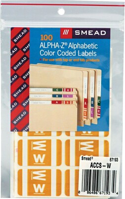 Smead AlphaZ ACCS Color-Coded Alphabetic Labels, W, Yellow/White, 100/Pk (67193)