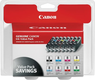 Canon 8 Black/Cyan/Magenta/Yellow/Photo Cyan/Photo Magenta/Red/Green Standard Yield Ink, 8/Pack (062