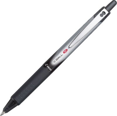 Pilot VBall RT Retractable Rollerball Pens, Fine Point, Black Ink, Dozen (26206)