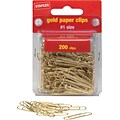#1 Size Gold Paper Clips, Smooth, 200/Pack