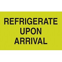 Refrigerate Upon Arrival Labels, Fluorescent Green/Black, 5 x 3, 500/Rl (LABDL2601)