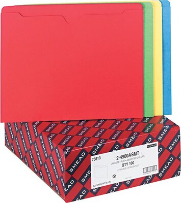 Smead 10% Recycled Reinforced File Jacket, Letter Size, Assorted, 100/Box (24900ASMT)