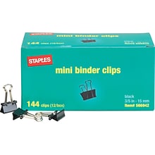 Staples® 0.6 Binder Clips, Mini, Black, 144/Pack (ST15338/15338)