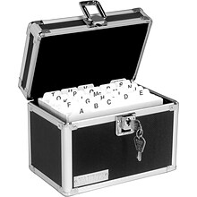 Vaultz Locking Card File Box, Holds 4 x 6 Cards, 450-Card Capacity, Black/Silver