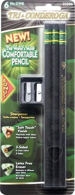 Dixon® Tri-Conderoga® Triangular Black Woodcase Pencils with Bonus Manual Pencils Sharpener, #2 Soft