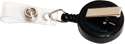 Swivel-Back Clip-On Retractable ID Reel with Badge Holder, Black, 12/PK