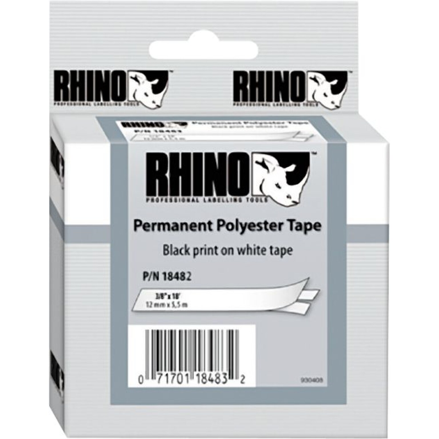 DYMO Rhino Industrial 18482 Permanent Polyester Label Maker Tape, 3/8 x 18, Black on White (18482)