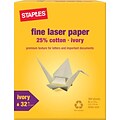 Staples® 30% Recycled Multipurpose Paper, 25% Cotton, 8.5 x 11, 32 lb, Ivory, 300/Pack (358C-STP)