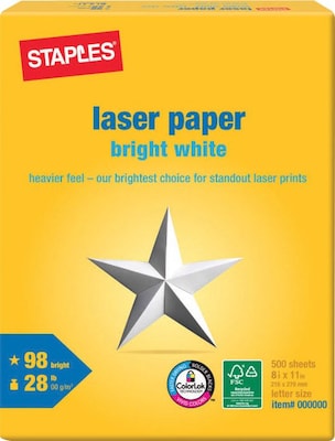 Staples® 8.5 x 11 Laser Paper, 28 lbs., 98 Brightness, 500/Ream (733333)