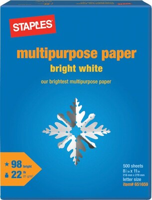 Multipurpose Paper, 8 1/2 x 11, Bright White, Ream