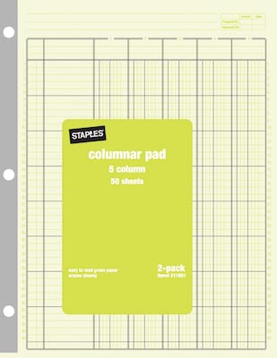 Staples® Columnar Books, 100 Pages, Green, 2/Pack (217851ABF)