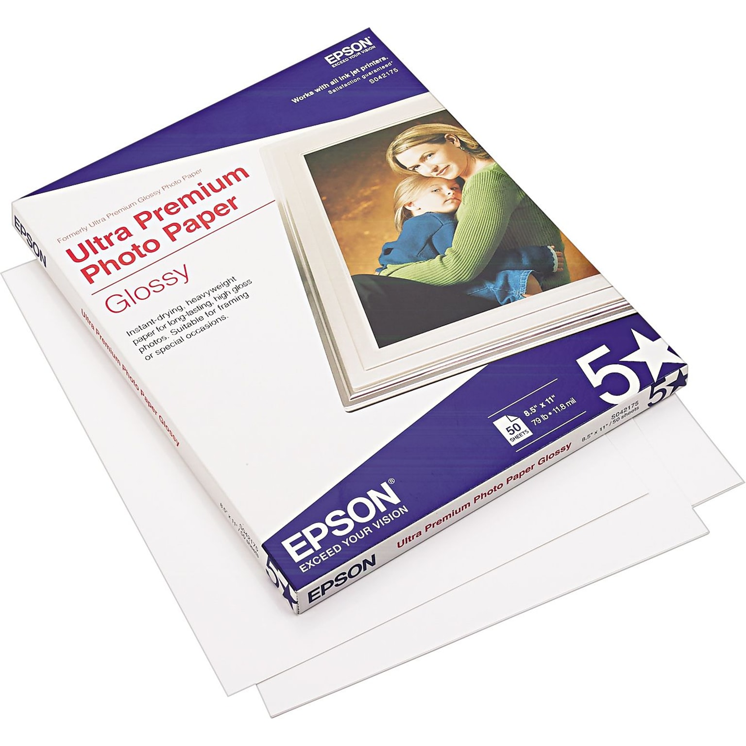 Epson Ultra-Premium Glossy Photo Paper, 8-1/2 x 11, 50 Sheets per Pack
