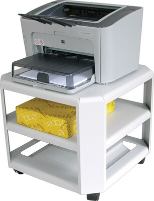 Martin Yale 3-Shelf Metal Mobile Printer Stand with Dual Wheel Hooded Casters, White (24060)