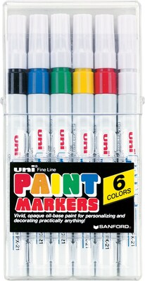 Sanford Oil Base Paint Markers, Fine Point, Assorted Colors, 6/Pk