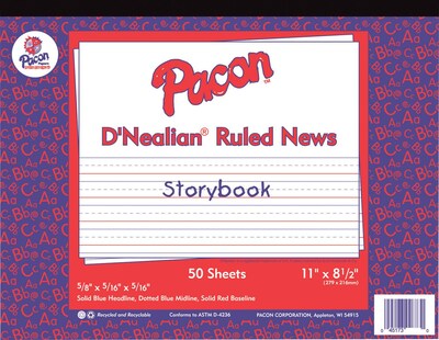 Pacon Storybook Paper for D'Nealian Programs 8-1/2" x 11", 1/2" Long Way Ruled, White, 500 Sheets/Pack (PAC2693)