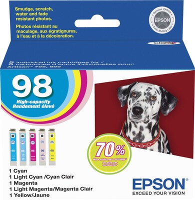 Epson T98 Cyan/Magenta/Yellow/Light Cyan/Light Magenta High Yield Ink Cartridge, 5/Pack   (T098920-S
