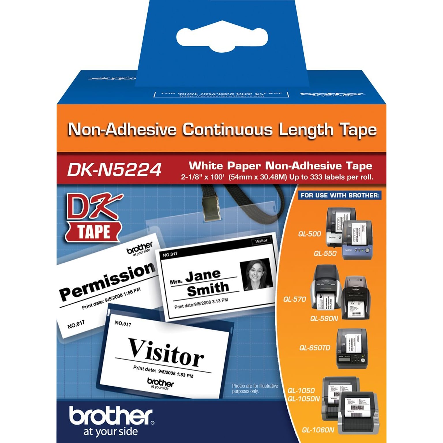 Brother DK-N5224 Non-Adhesive Wide Width Continuous Paper Labels, 2-1/10 x 100, Black on White (DK-N5224)