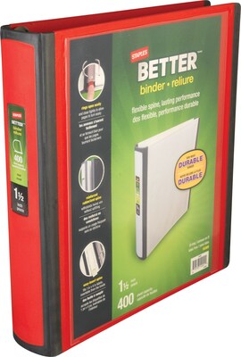 Staples® Better 1-1/2 3 Ring View Binder with D-Rings, Red (18369)