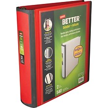 Staples® Better 2 3 Ring View Binder with D-Rings, Red (18368)