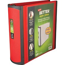 Staples® Better 3 3 Ring View Binder with D-Rings, Red (18367)