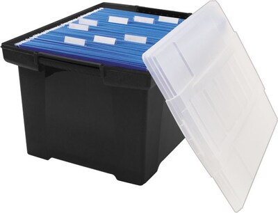 Storex Storage Plastic File Tote with Comfort Grips, Letter/Legal Size, Black/Clear (61528U01C)
